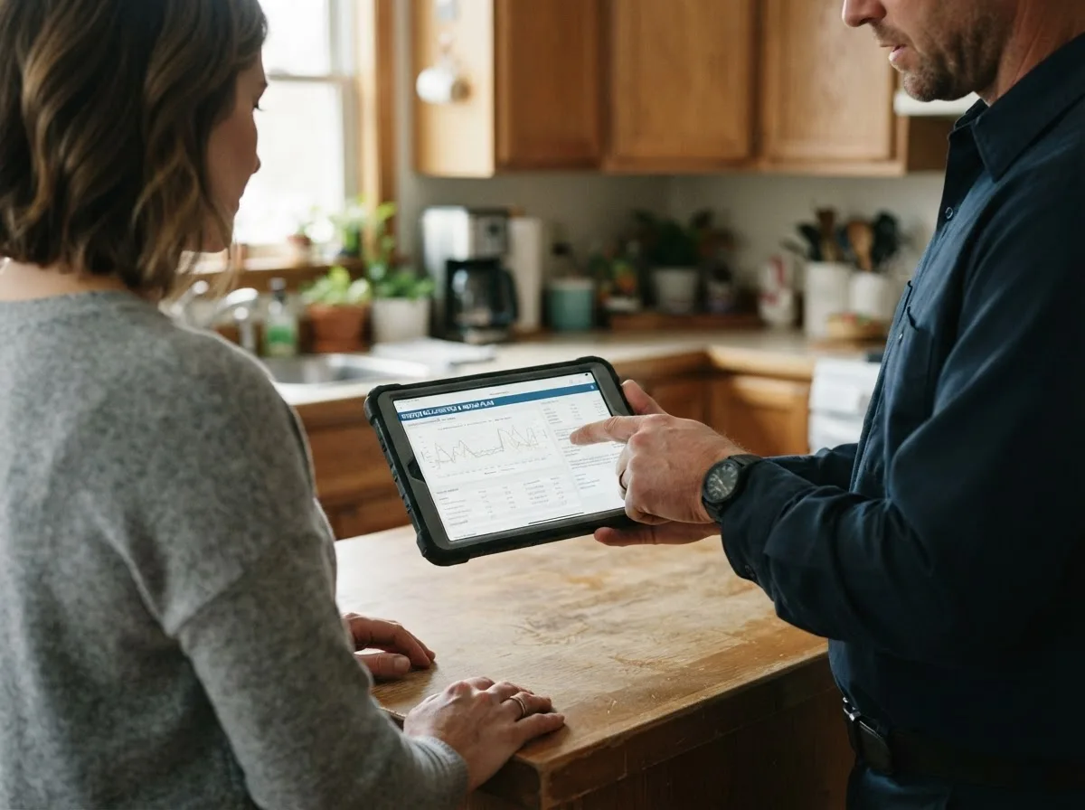 HVAC technician inspecting a heating & cooling system in Worden, IL